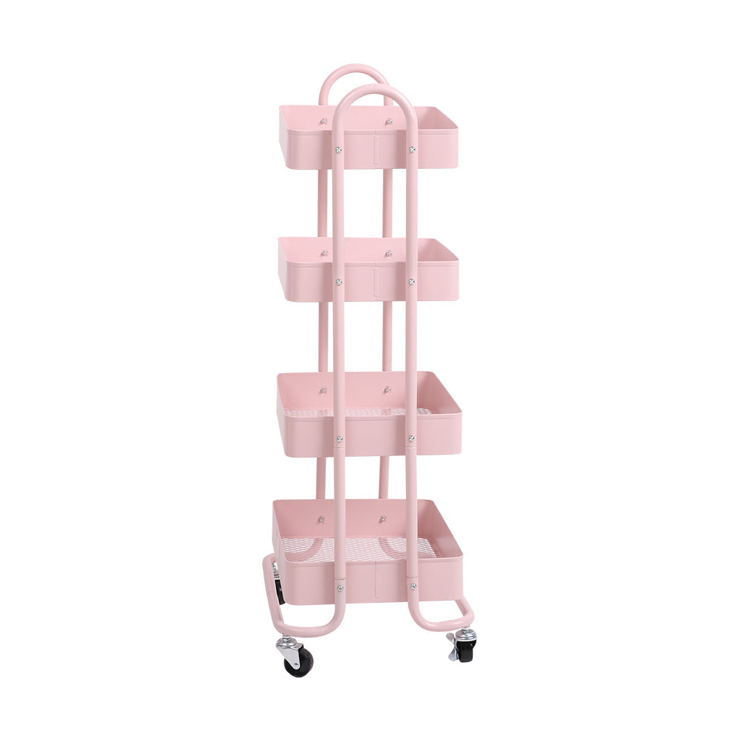 4 Tier Kitchen Trolley Cart Pink Storage Rolling Organizer For Home Office