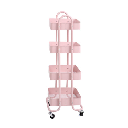 4 Tier Kitchen Trolley Cart Pink Storage Rolling Organizer For Home Office