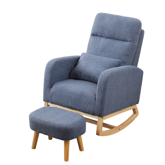 Rocking Chair With Ottoman Footrest Side Pocket Navy