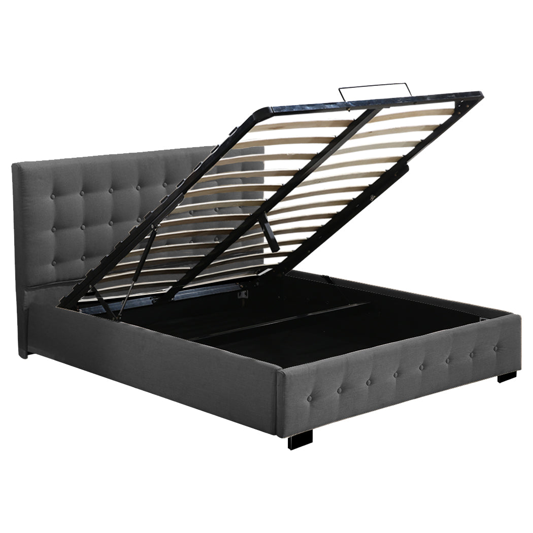 Queen Fabric Bed Frame Tufted Dark Grey Modern And Comfortable Bedding For Bedroom Decor