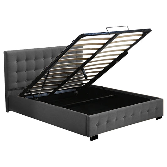 Queen Fabric Bed Frame Tufted Dark Grey Modern And Comfortable Bedding For Bedroom Decor