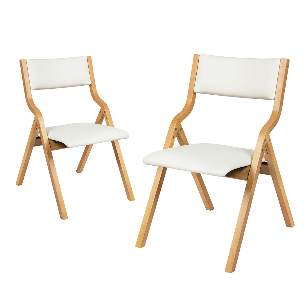 Set Of 2 Foldable Pu Dining Chairs Beige For Compact Storage And Stylish Seating