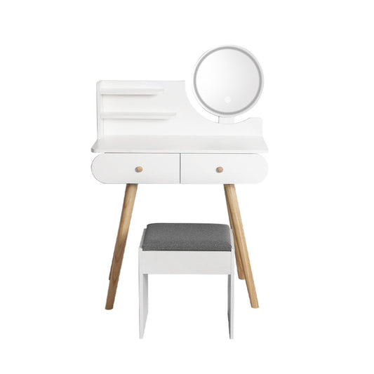 Dressing Table Stool With Led Mirror Modern Vanity Set For Bedroom Or Makeup Area