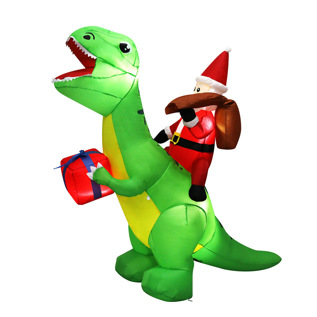 Santaco Christmas Inflatables Outdoor Claus Riding Dinosaur Lights Dcor