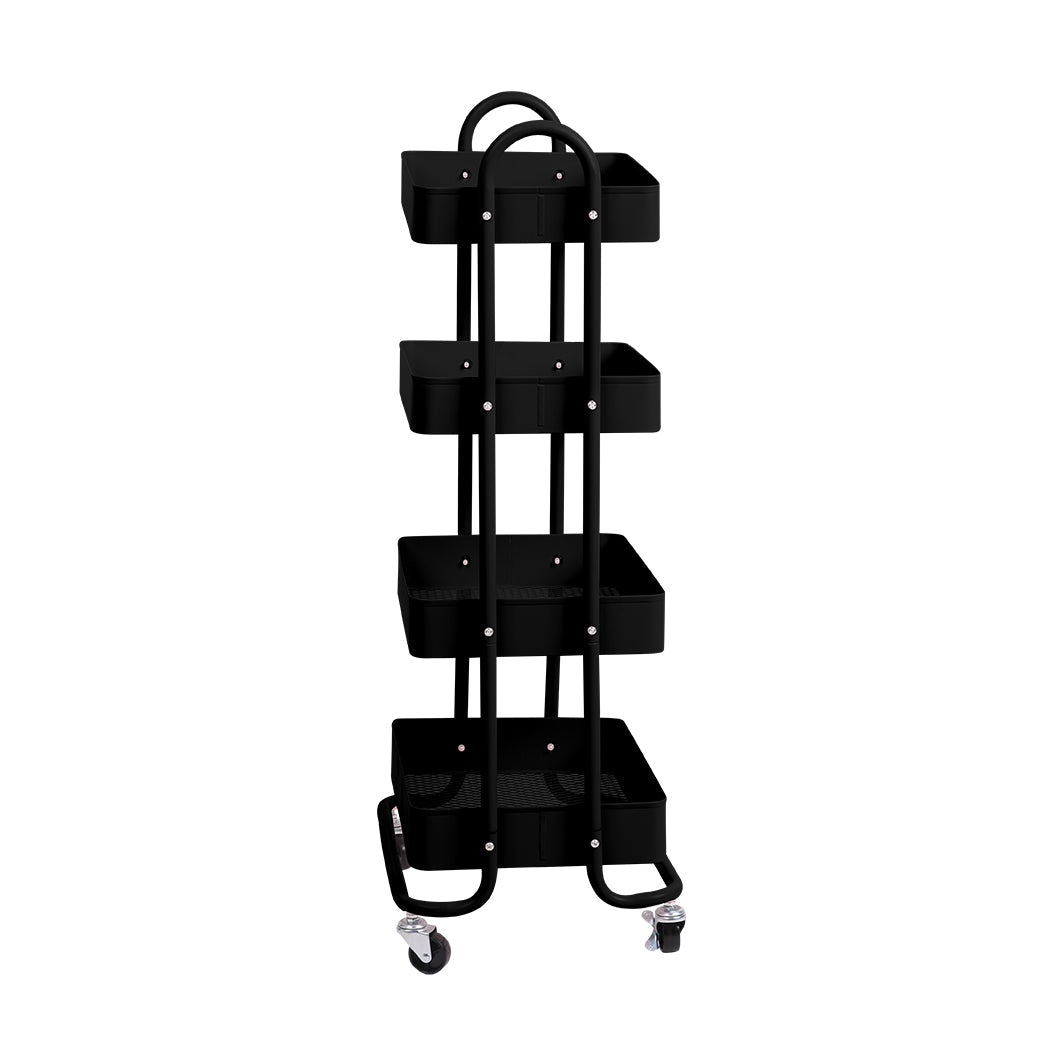 4 Tier Kitchen Trolley Cart Black Rolling Storage Organizer For Home Office