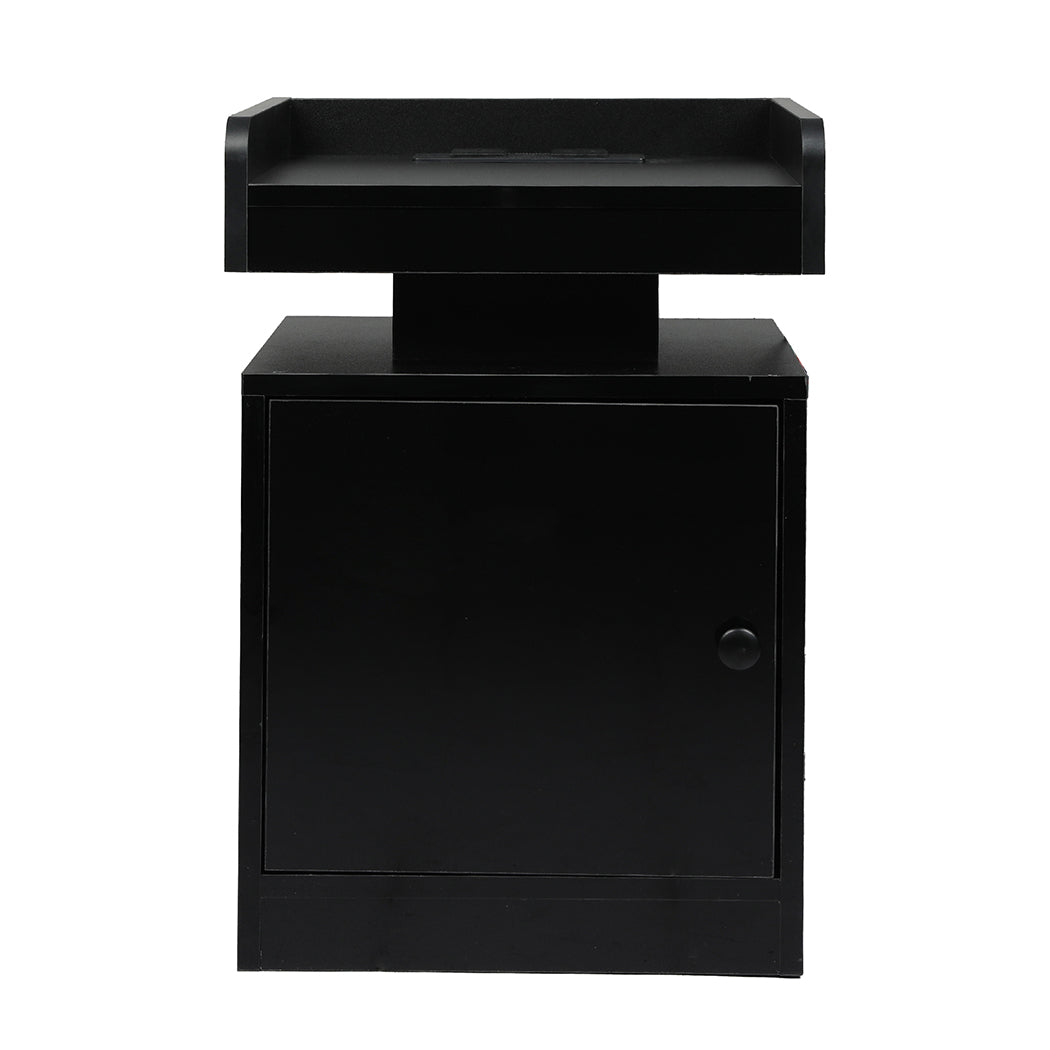 Bedside Table With Usb Charger Outlet And Rgb Lights Black Modern Nightstand For Bedroom