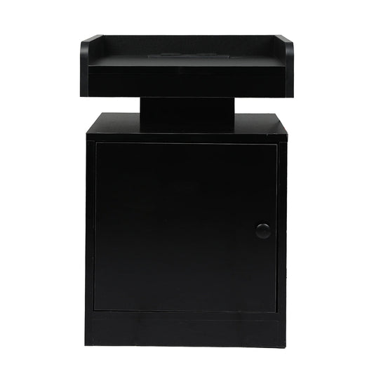 Bedside Table With Usb Charger Outlet And Rgb Lights Black Modern Nightstand For Bedroom