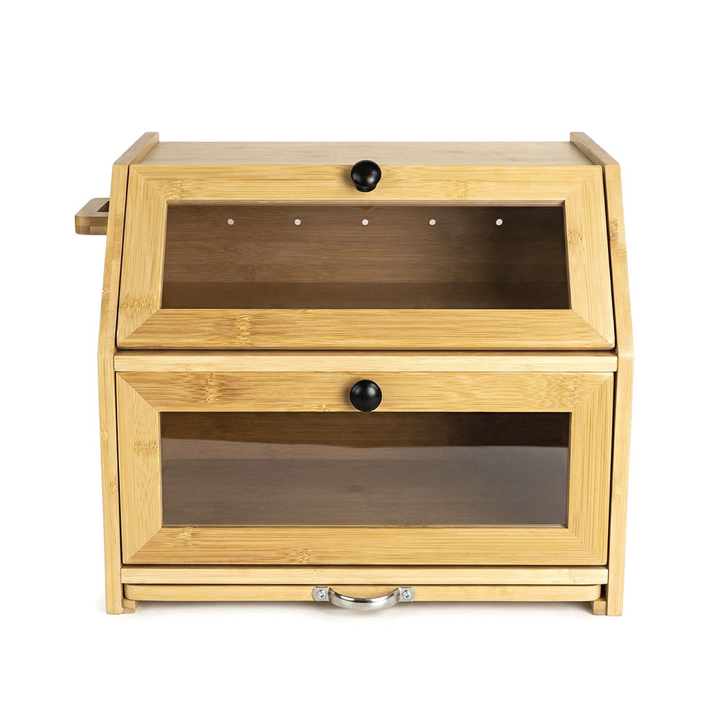 Toque Double Layer Bamboo Bread Box With Window & Cutting Board