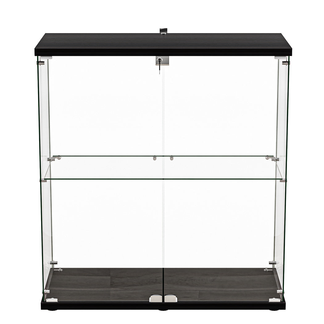 2-Tier Lockable Glass Display Cabinet Secure Storage For Collectibles & Dcor