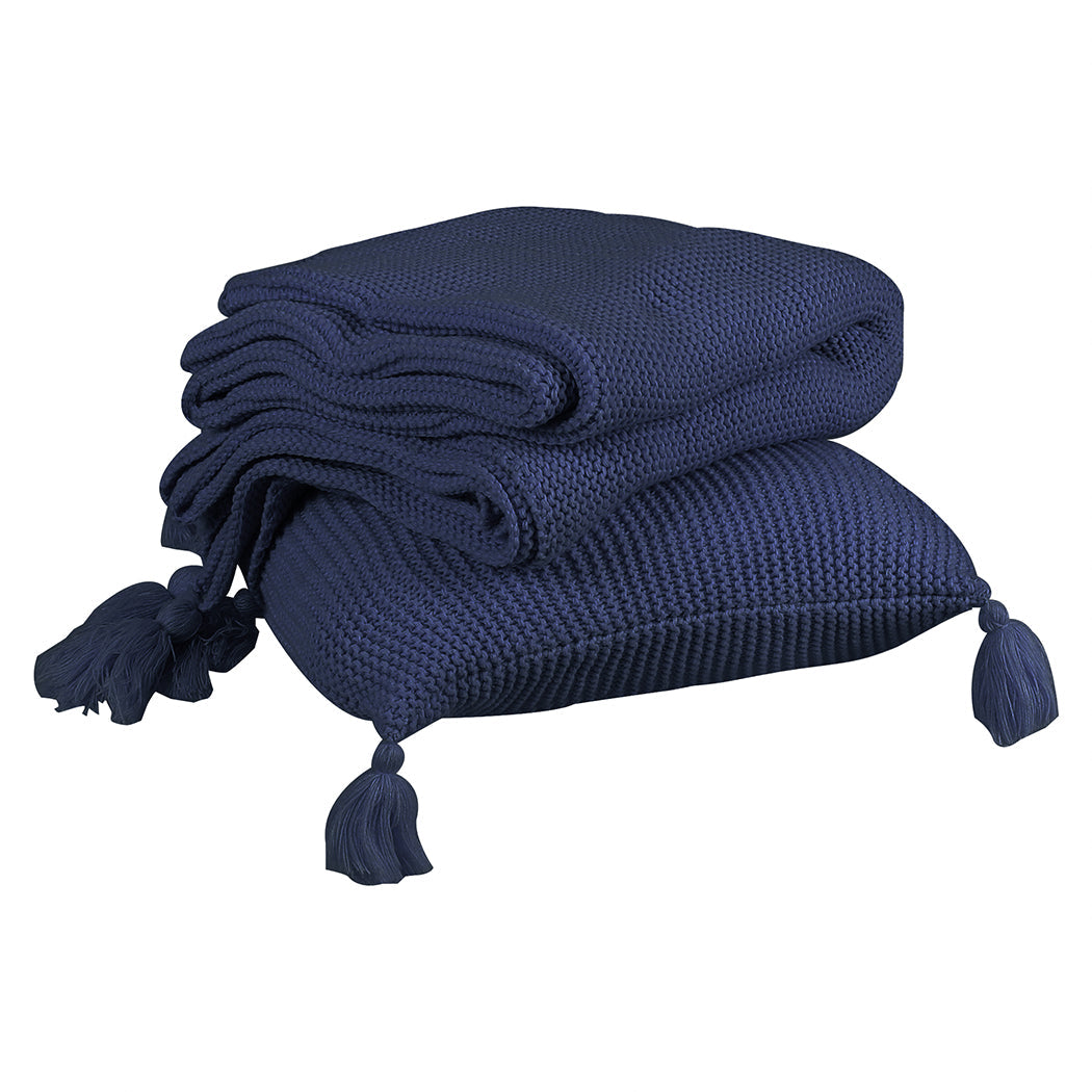 Dreamz Knitting Throw Blanket Cushion Navy