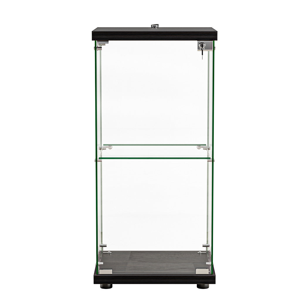 2-Tier Tempered Glass Display Cabinet With Lock Black Collection Storage