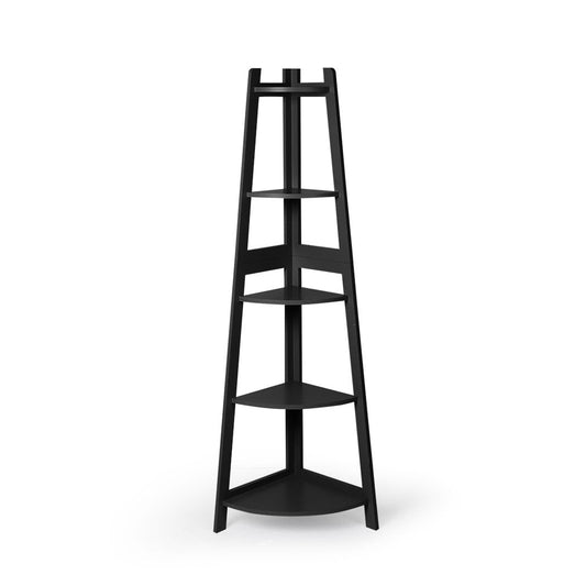 Black 5 Tier Corner Shelf Storage Unit For Home Organization And Display