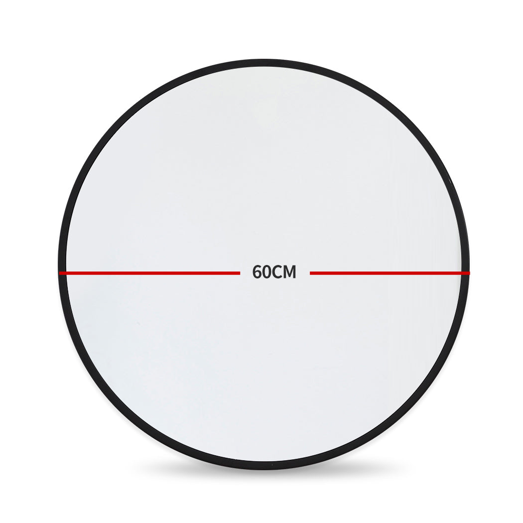 Black Wall Mirror Round Shaped Bathroom Makeup Medium 60Cm