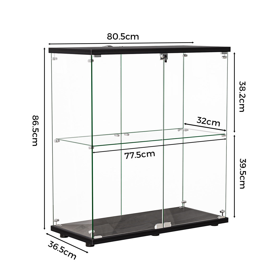 2-Tier Lockable Glass Display Cabinet Secure Storage For Collectibles & Dcor