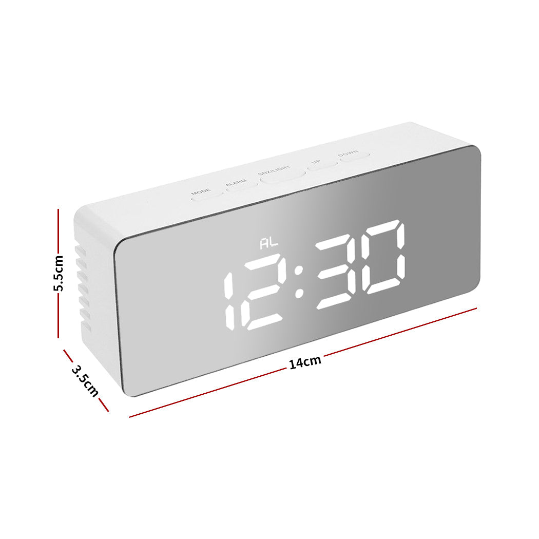 Alarm Clock Digital Led Mirror Desk White