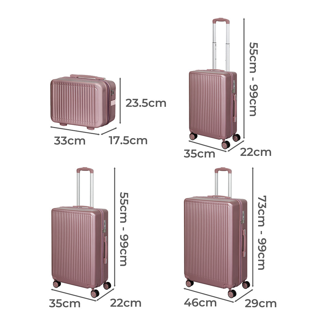Slimbridge Luggage Suitcase Trolley Rose Gold 4Pc 14"+20"+24"+28"
