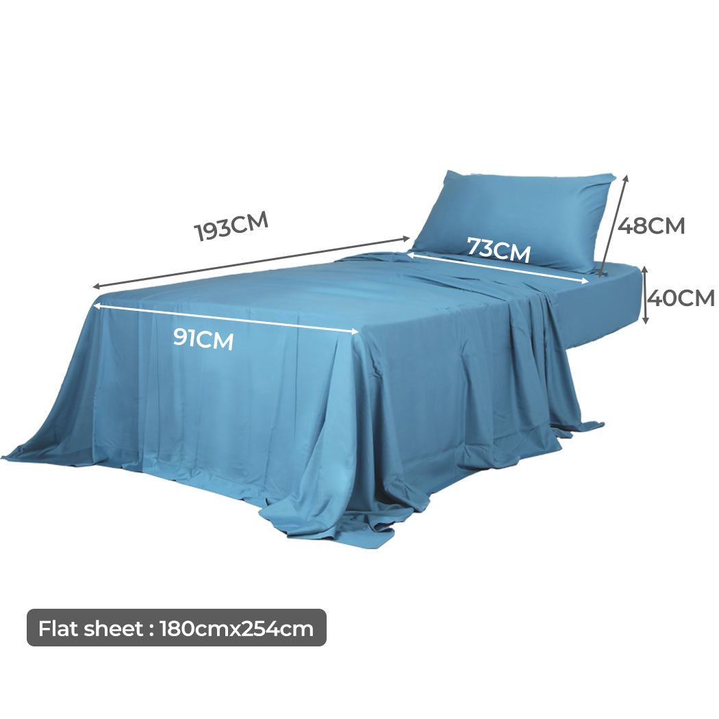Dreamz 3 Piece Single Size 100% Bamboo Bed Sheet Set Blue