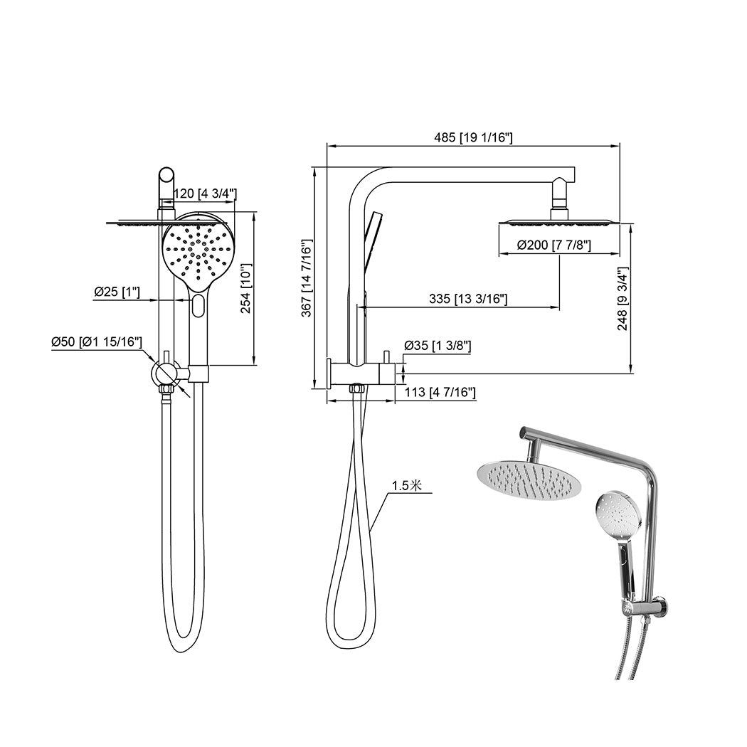 Shower Head High Pressure Set Rain Round Silver