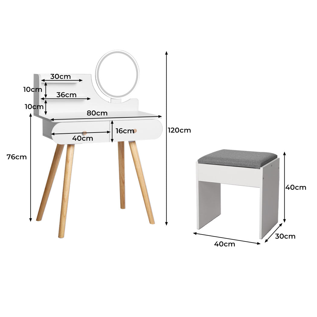 Dressing Table Stool With Led Mirror Modern Vanity Set For Bedroom Or Makeup Area