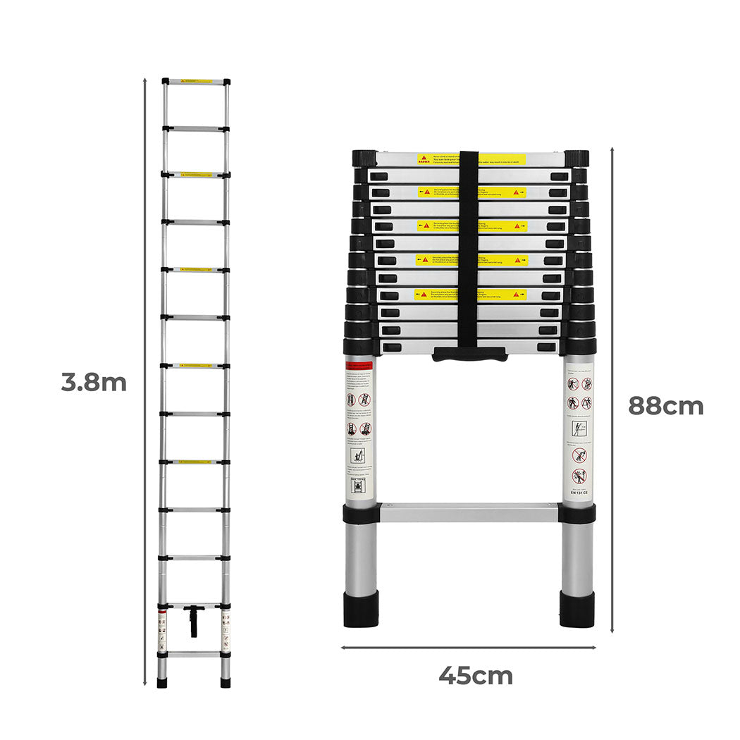 Traderight Multipurpose Ladder Telescopic 3.8M Silver Meter