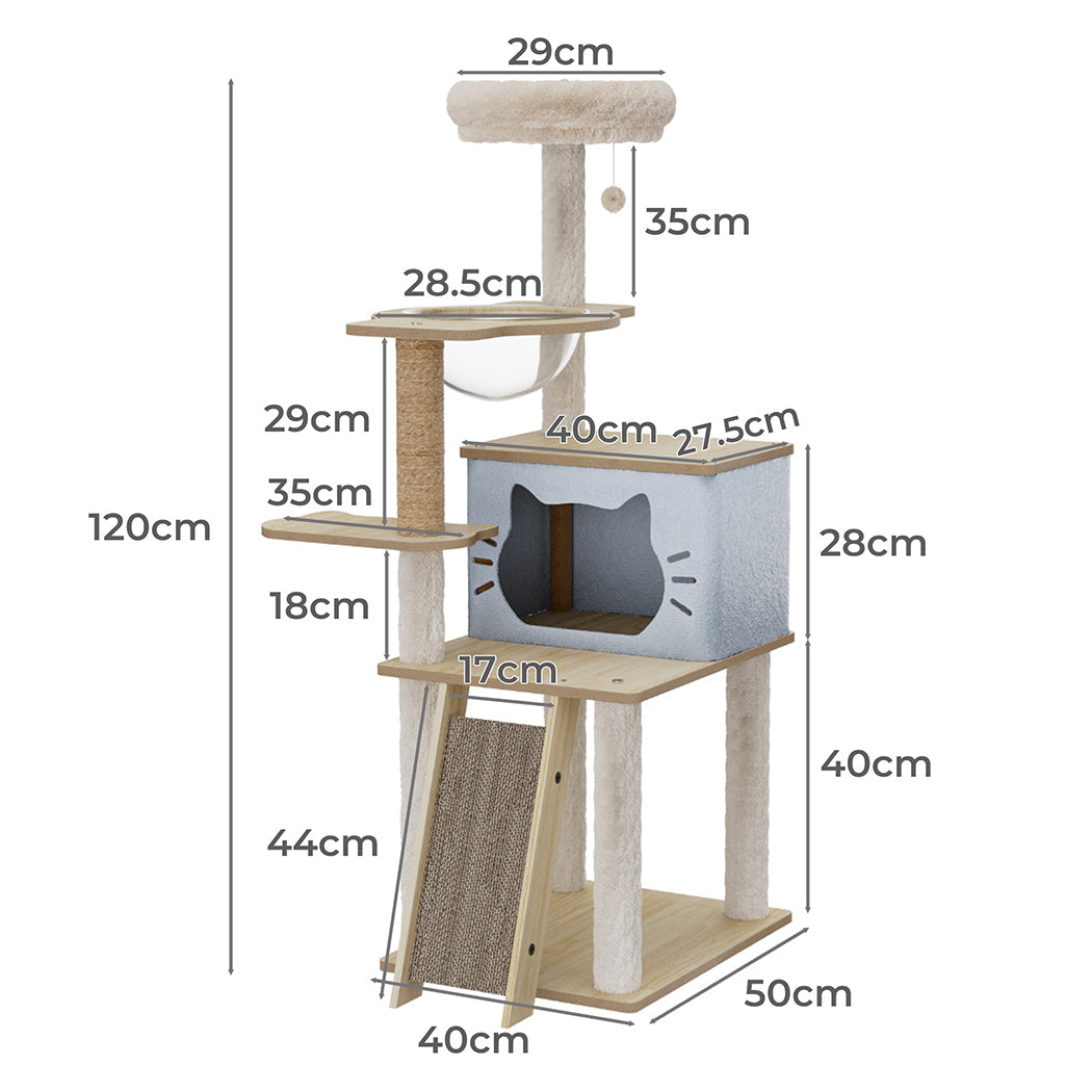 Pawz Cat Tree Tower Scratcher Wood Condo House 120Cm