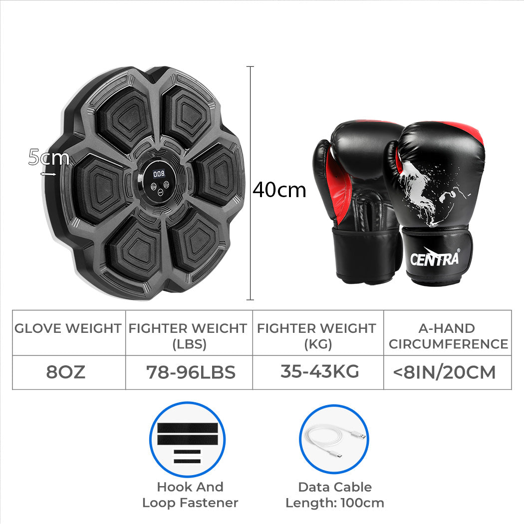 Centra Punching Box With 8Oz Boxing Glove Wall Mounted Smart Music Trainer Black