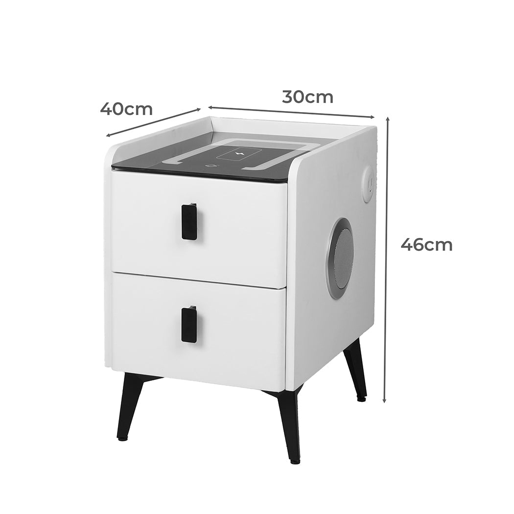 Bedside Table With Led Lights And Drawers Storage Nightstand For Bedroom Organization