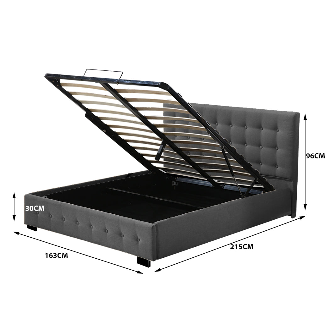 Queen Fabric Bed Frame Tufted Dark Grey Modern And Comfortable Bedding For Bedroom Decor