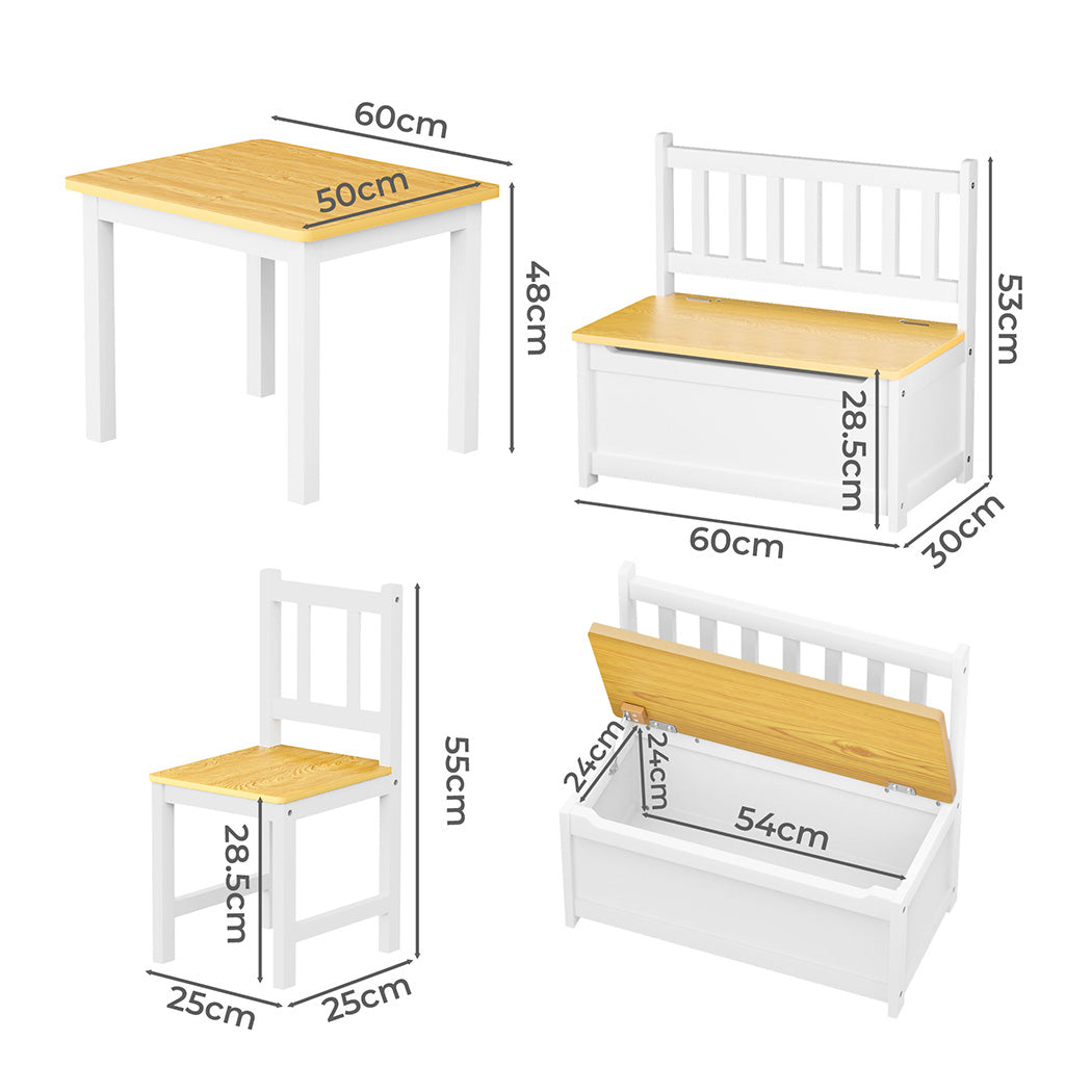 Bopeep Kids Table And Chairs Set Wooden Study Play 4Pcs