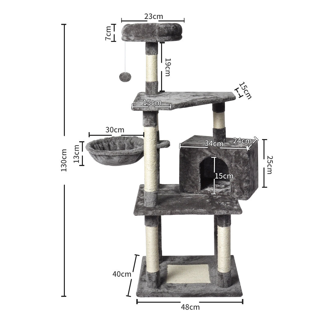 Pawz 130Cm Cat Tree Toy Scratching Post Grey
