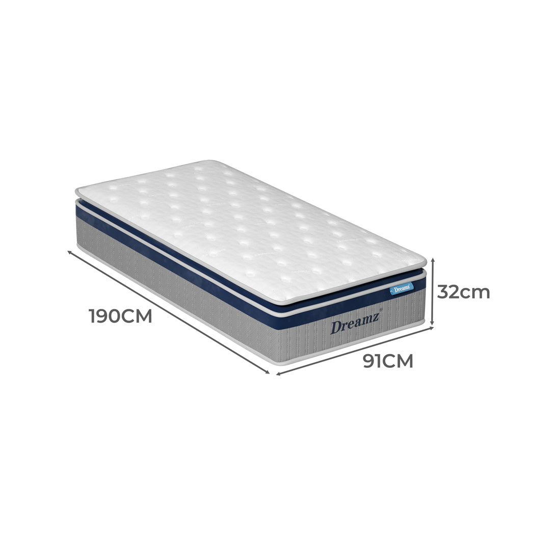 Dreamz Spring Mattress Pillow Top All Sizes 32Cm