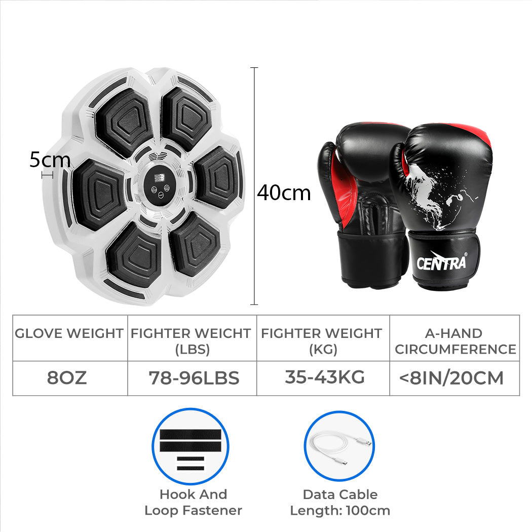 Centra Punching Box With 8Oz Boxing Glove Wall Mounted Smart Music Trainer Grey