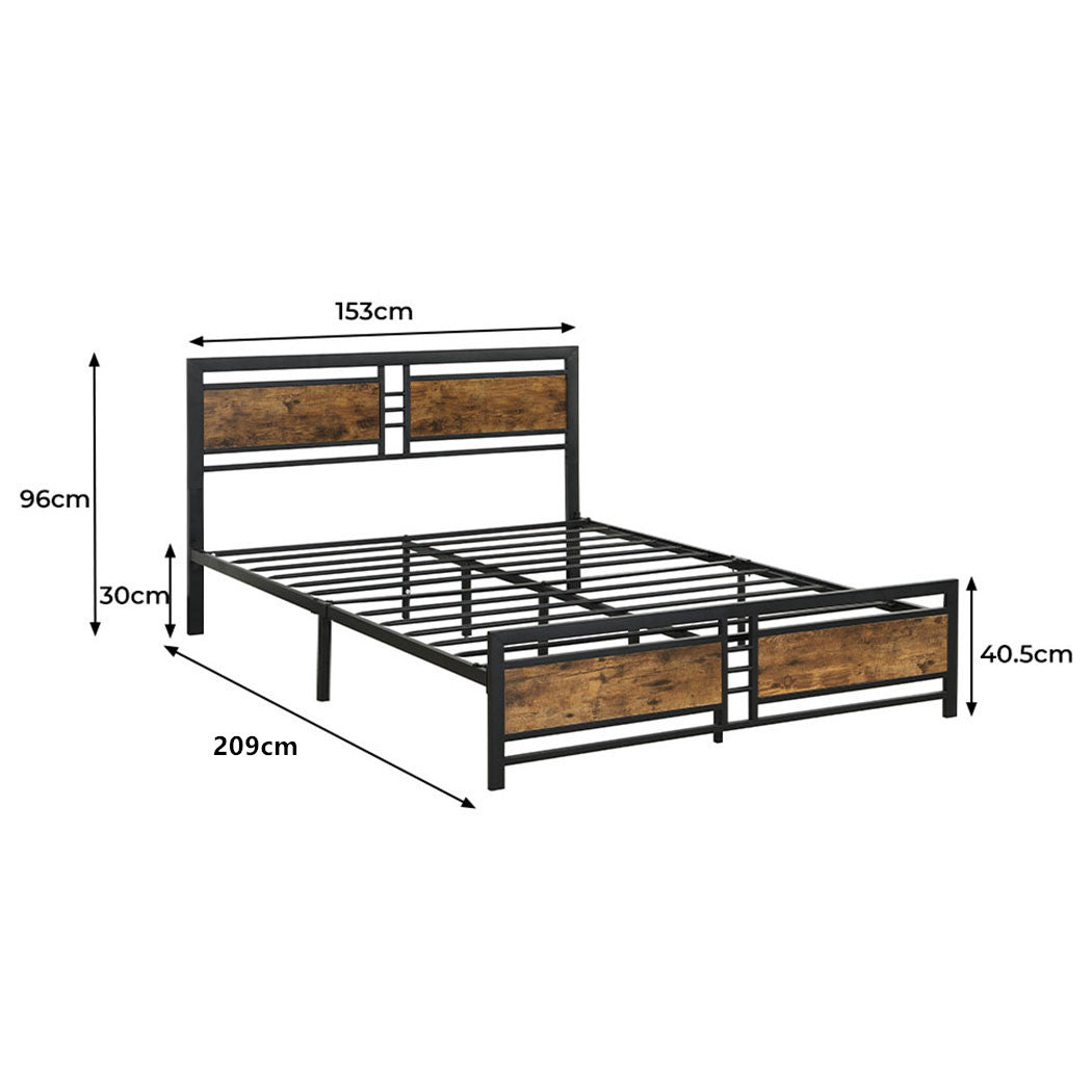 153Cm X 209Cm 96Cm Metal Bed Frame Queen Mattress Brown