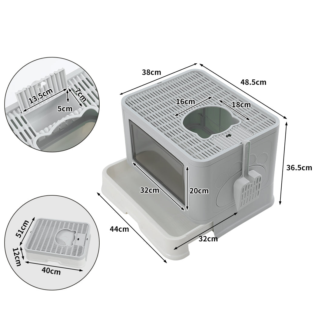 Pawz Foldable Cat Litter Box Tray Enclosed Grey Space Saving And Easy Clean Solution For Cats