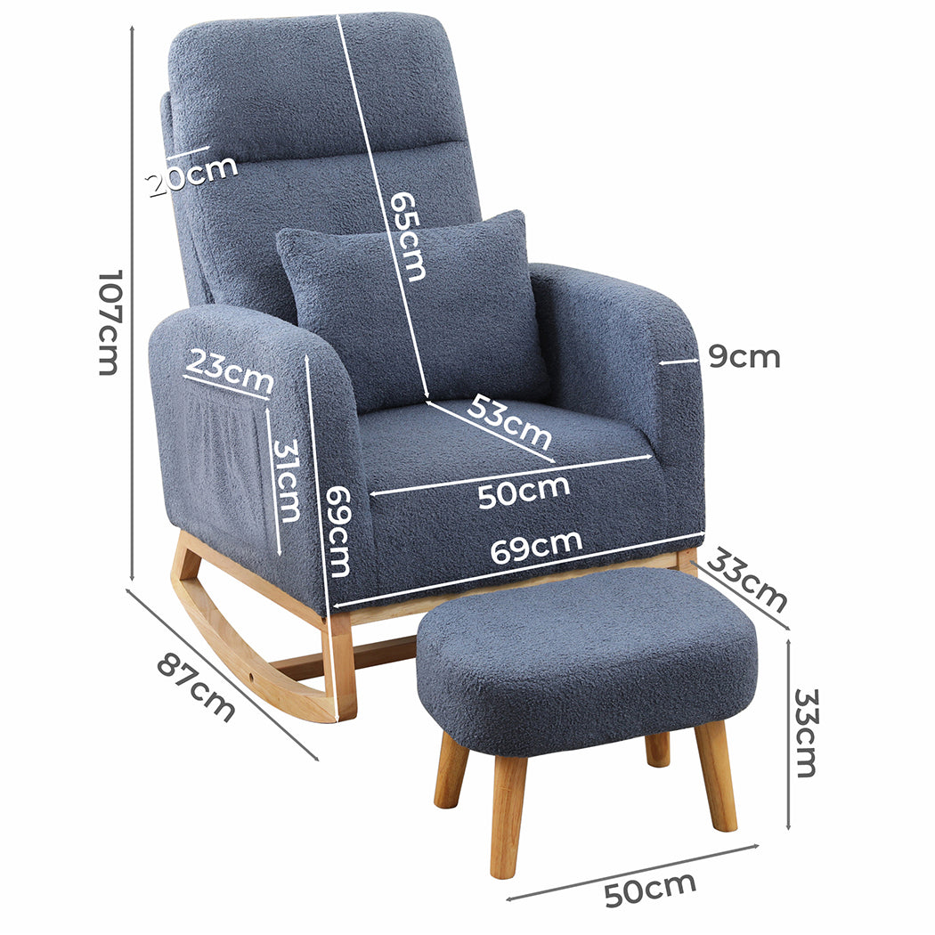 Rocking Chair With Ottoman Footrest Side Pocket Navy