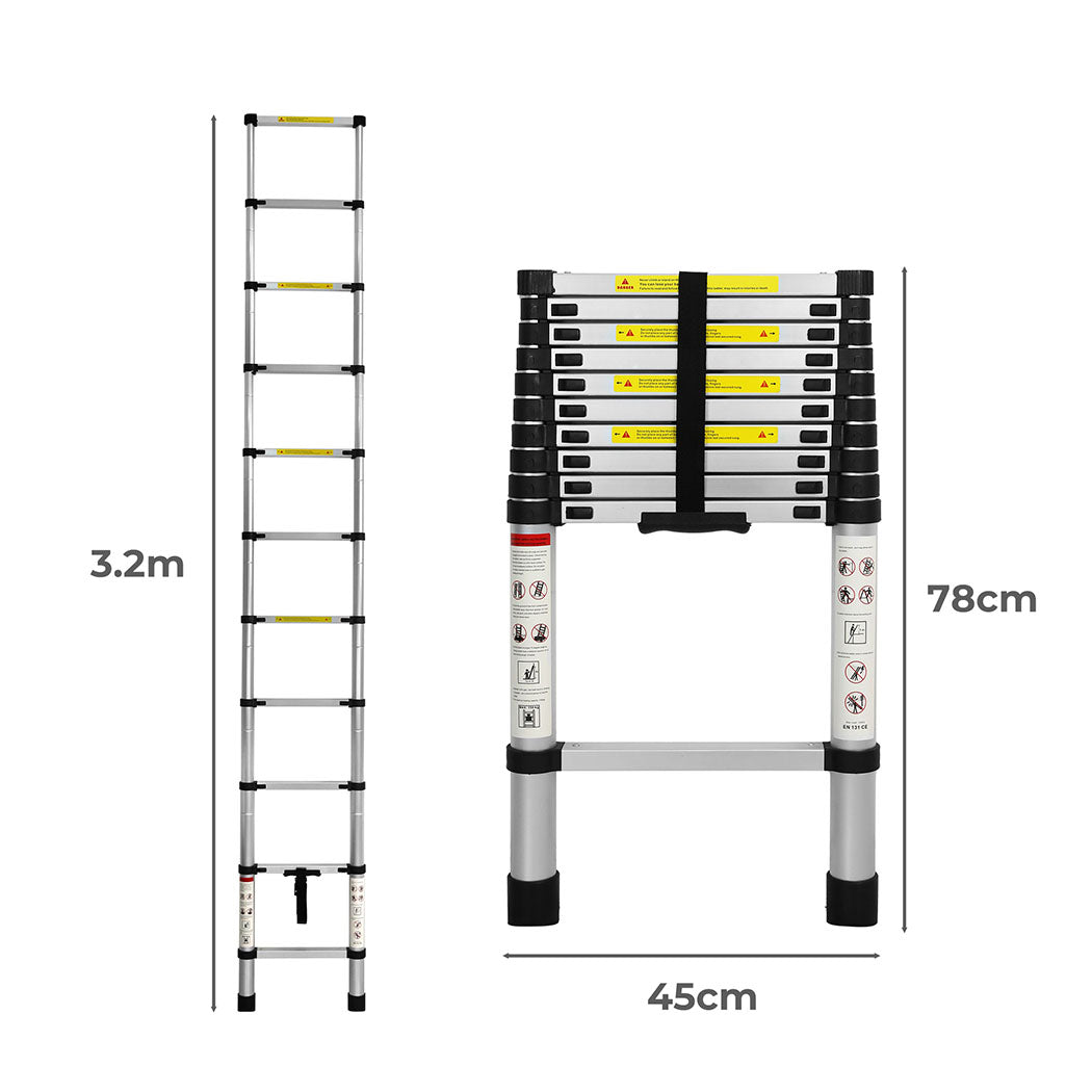 Traderight Multipurpose Ladder Telescopic 3.2M Silver Meter