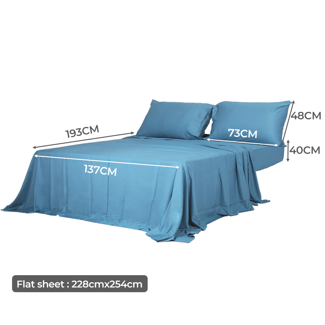 Dreamz 4Pcs Double Size 100% Bamboo Bed Sheet Set In Blue Colour Soft Cool Breathable