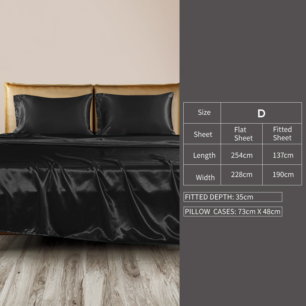 Dreamz Silky Satin Sheets Fitted Double Black
