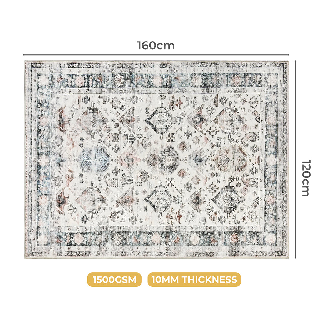 Floor Rug Short Pile Washable Soft Plush Non Slip Carpet 160X120 Cm