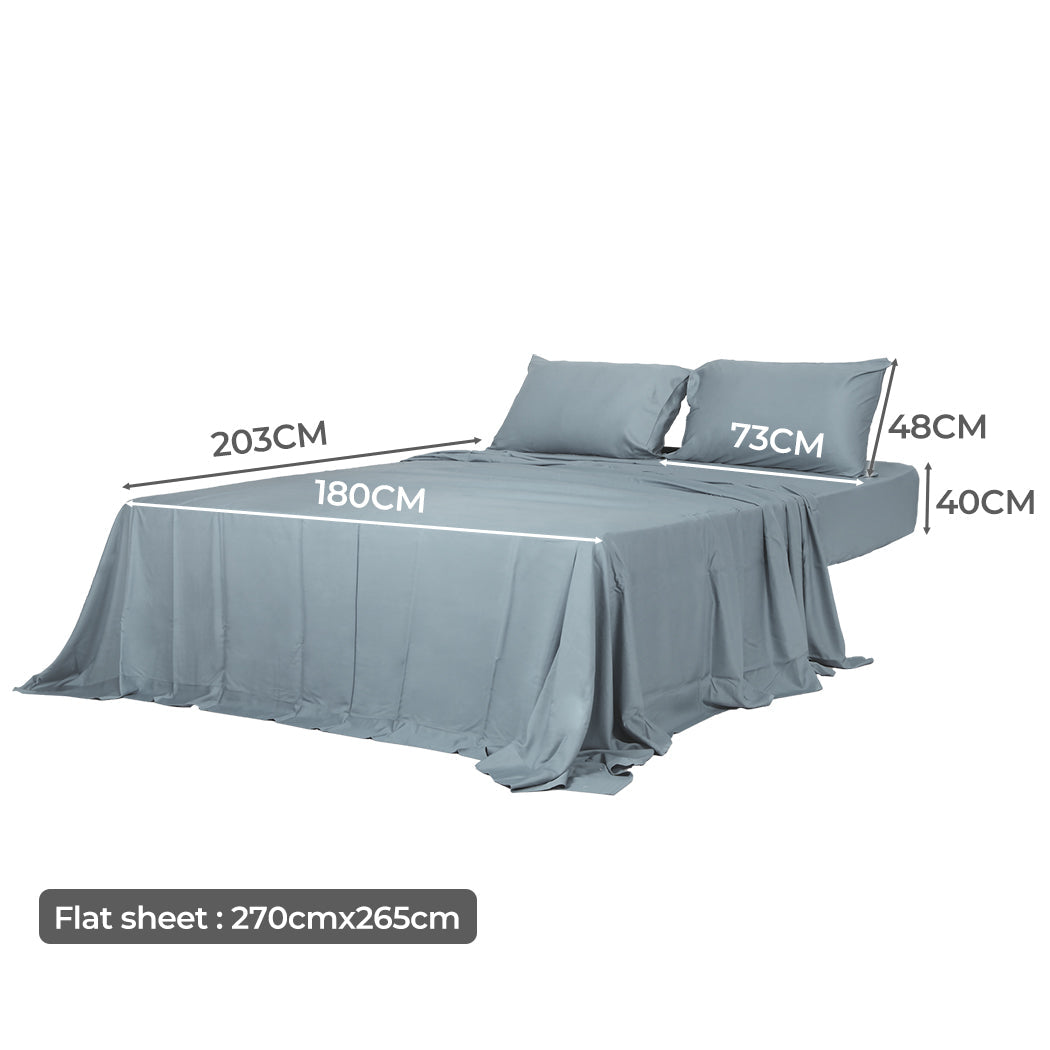 Dreamz 4Pcs King Size 100% Bamboo Bed Sheet Set Grey Colour Soft Breathable Hypoallergenic
