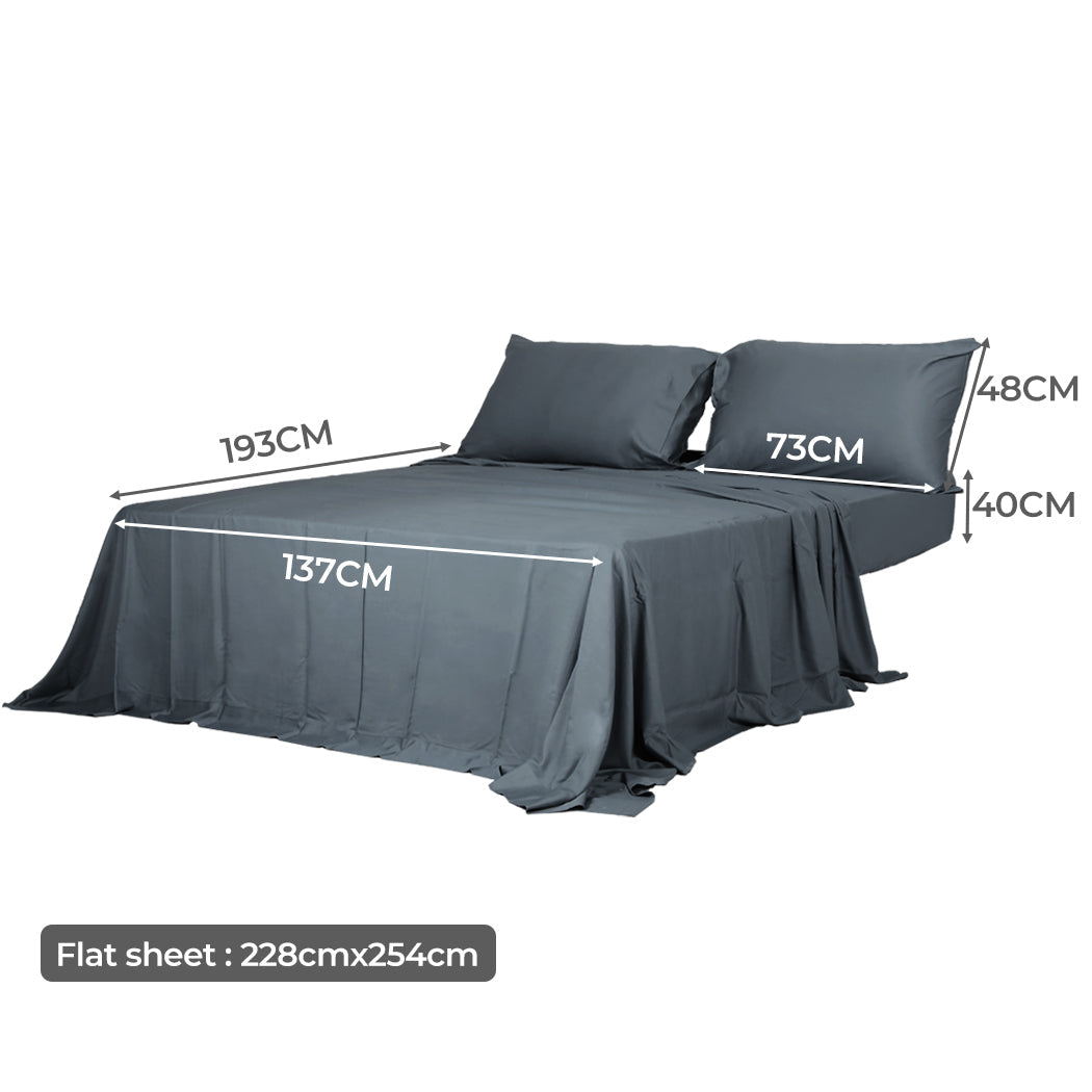 Dreamz 4Pcs Double Size 100% Bamboo Bed Sheet Set In Charcoal Colour