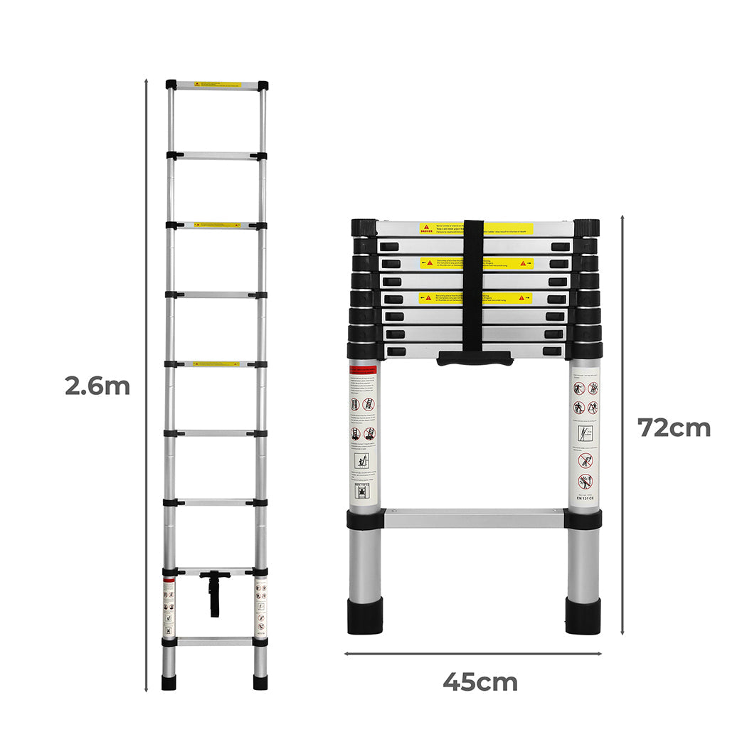 Traderight Multipurpose Ladder Telescopic 2.6M Silver Meter