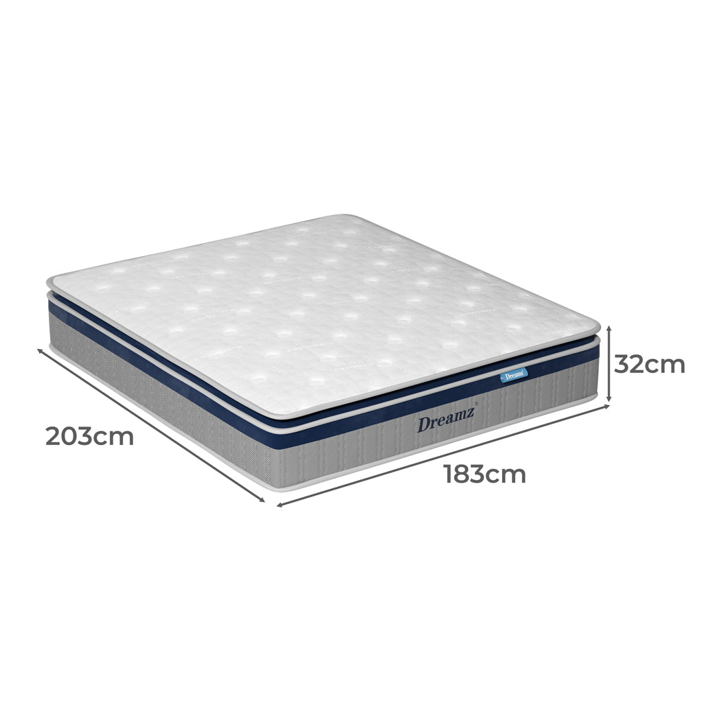 Dreamz Spring Mattress Pillow Top All Sizes 32Cm