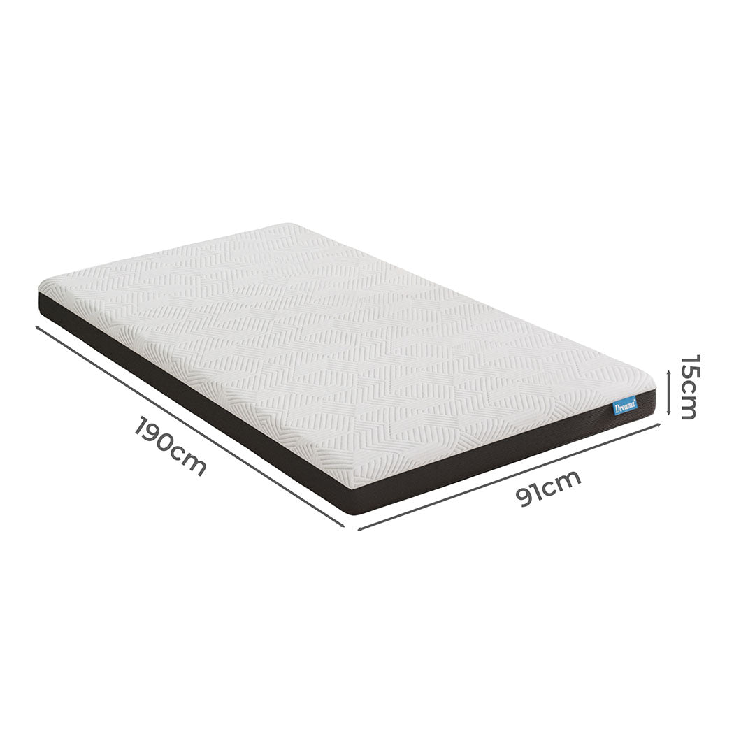Dreamz Single Mattress Gel Memory Foam Cooling Breathable Medium Firm 15Cm
