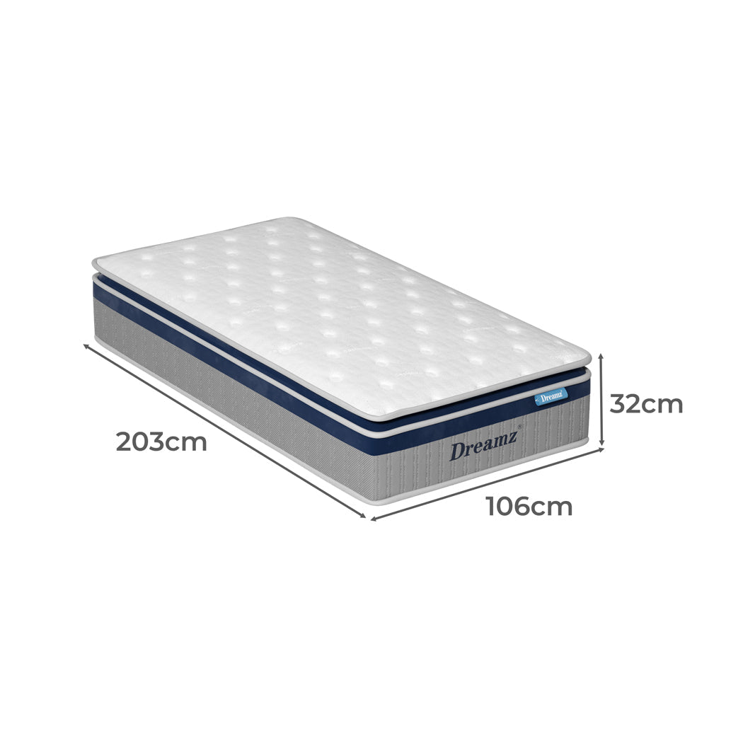 Dreamz Spring Mattress Pillow Top All Sizes 32Cm