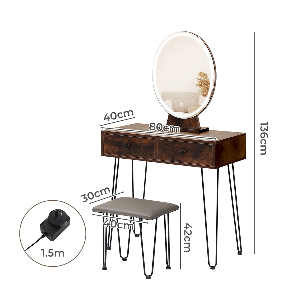 Dressing Table With Led Light Strip Brown Modern Vanity For Bedroom Or Makeup Space