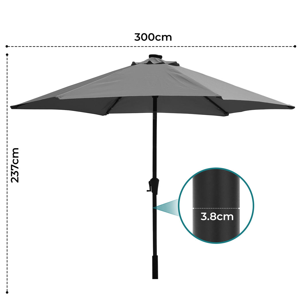 Centra 3M Outdoor Patio Umbrella Solar Led Light Grey