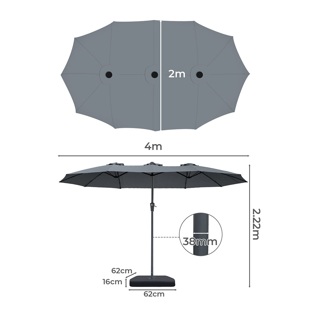 Centra 4M Double Sided Patio Umbrella Outdoor Base Stand Grey
