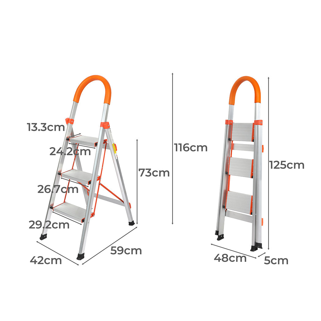 Traderight 3 Step Ladder Folding Aluminium