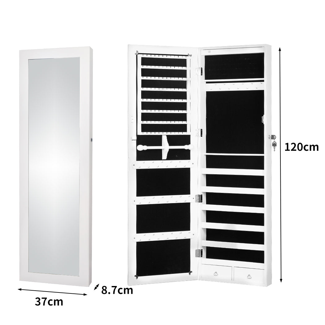 37Cm X 8.7Cm 120Cm Mirror Jewellery Cabinet Makeup White